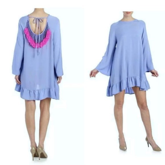 Philosophy Dresses & Skirts - Philosophy Blue Ruffle Beaded Back Dress Boho